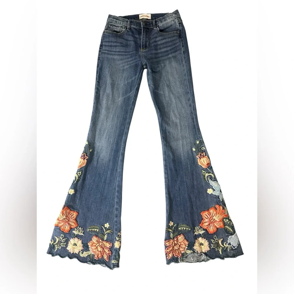 DRIFTWOOD Blue Flare Jeans with Floral Embroidery - Picture 2 of 12